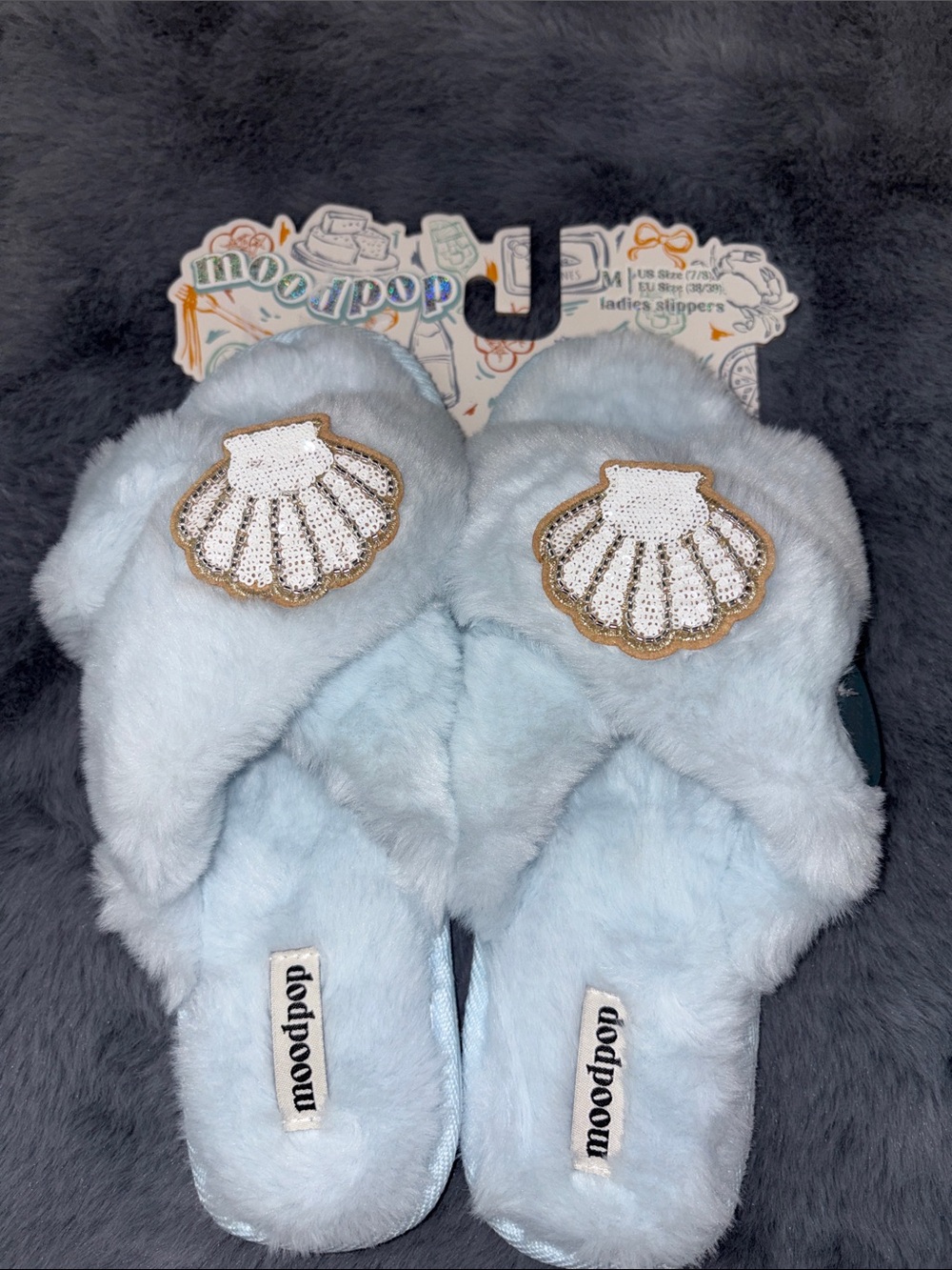 Seashell Baby Blue Slippers SZ 7/8 NWT Super cute and comfy